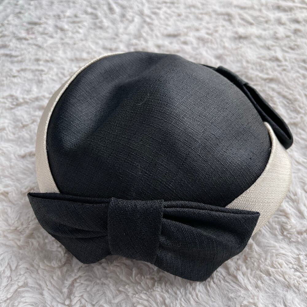 Vintage black fascinator hat bow black cream - Picture 3 of 10